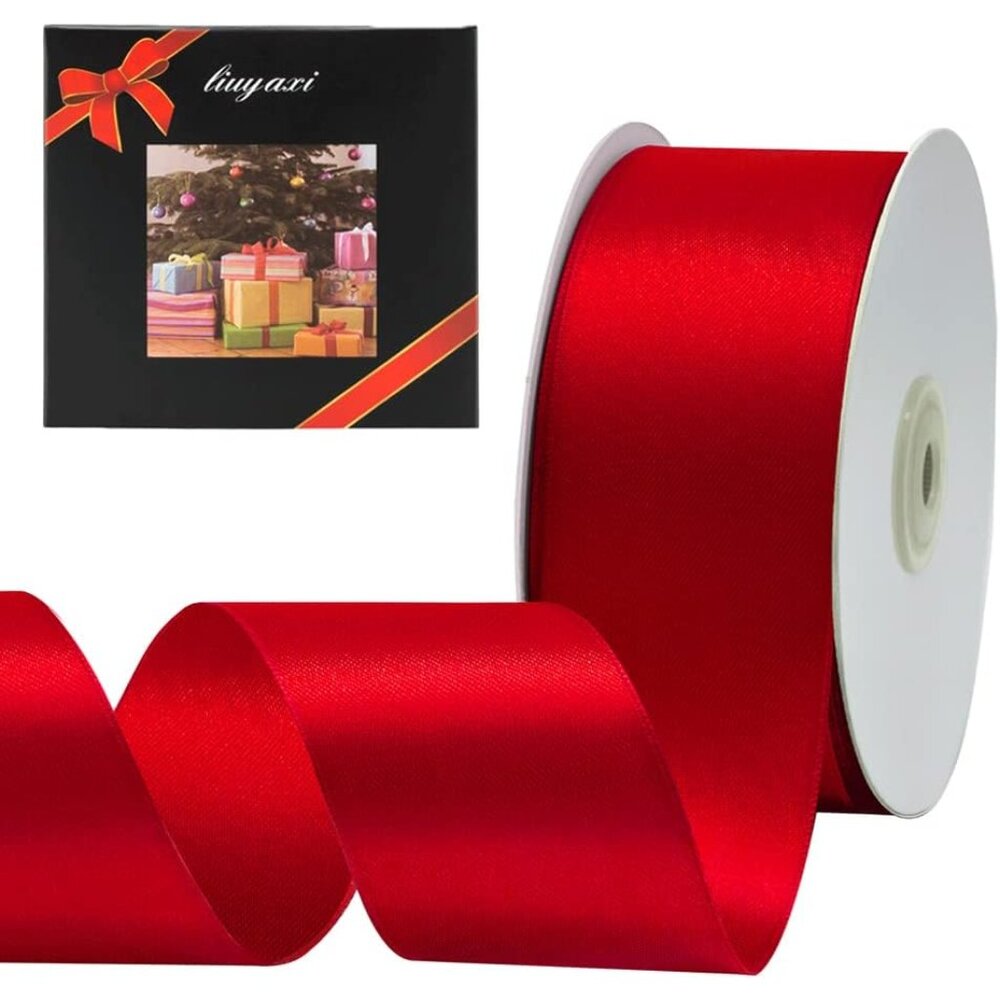 Red Double Faced Satin Ribbon, 2" X 50 Yards, Craft Fabric Ribbon for Gift Wrapp